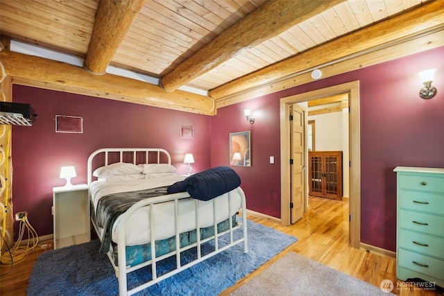 1465 Magnolia Ln, Camano Island, WA 98282 - bedroom with wooden ceiling, wood finished floors, baseboards, and beamed ceiling