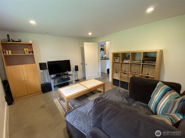 11191 Valley Heights Cir NE, Bainbridge Island, WA 98110 - carpeted living room with recessed lighting