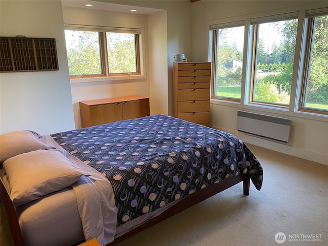 11191 Valley Heights Cir NE, Bainbridge Island, WA 98110 - bedroom featuring carpet, a wall unit AC, and recessed lighting