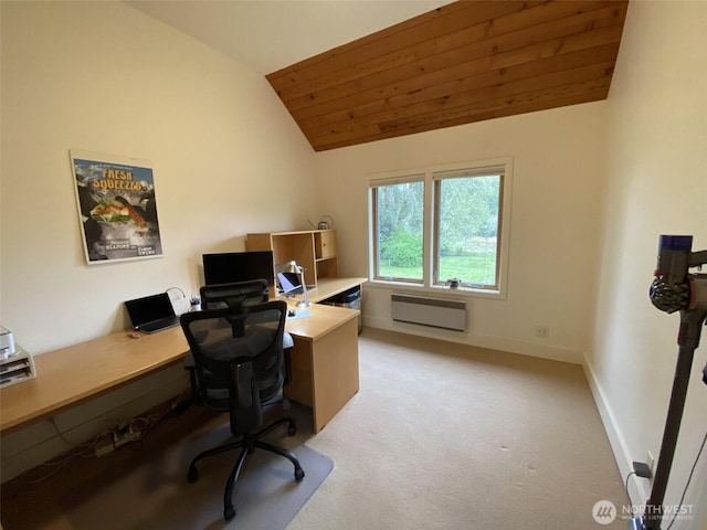 11191 Valley Heights Cir NE, Bainbridge Island, WA 98110 - office area featuring lofted ceiling, light colored carpet, baseboards, and radiator heating unit