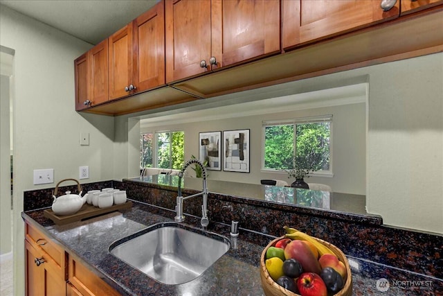 10826 NE 148th Ln Unit H201, Bothell, WA 98011 - kitchen featuring a sink, brown cabinets, and dark stone countertops