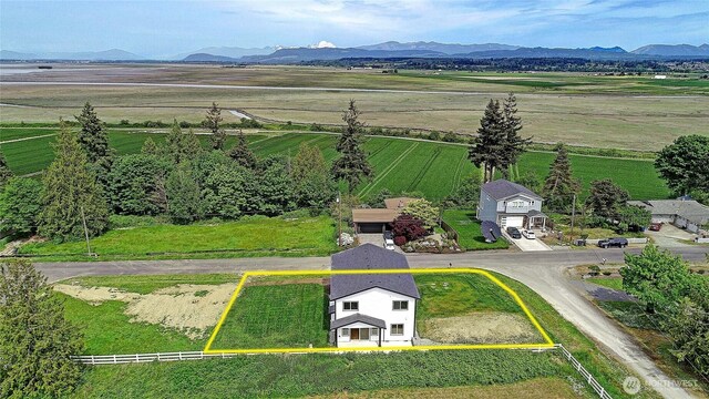 1458 Larkspur Ln, Camano Island, WA 98282 - overview of rural landscape with property parcel outlined and a mountainous background