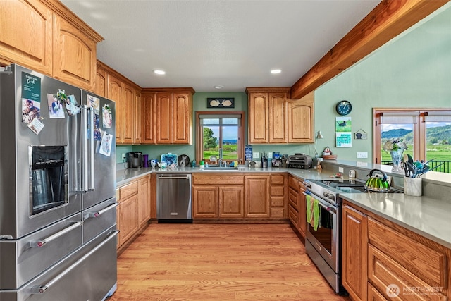6238 Willow Grove Rd, Longview, WA 98632 - kitchen with stainless steel appliances, a sink, healthy amount of natural light, light wood-style flooring, and recessed lighting