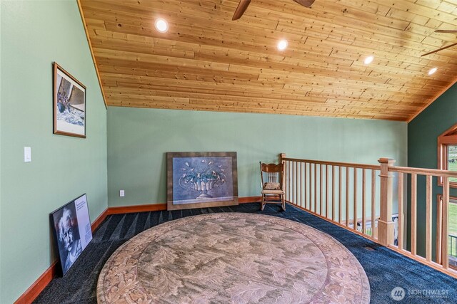 6238 Willow Grove Rd, Longview, WA 98632 - living area with wooden ceiling, carpet floors, lofted ceiling, baseboards, and recessed lighting