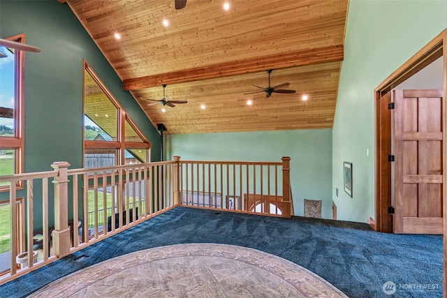 6238 Willow Grove Rd, Longview, WA 98632 - additional living space with ceiling fan, carpet, wood ceiling, high vaulted ceiling, and recessed lighting