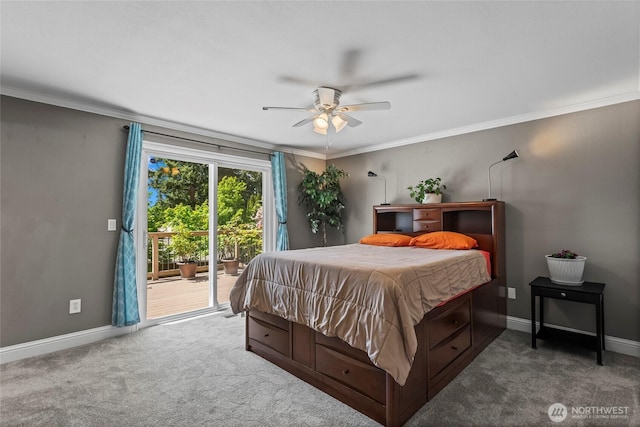 104 Point Fosdick Cir NW, Gig Harbor, WA 98335 - bedroom featuring access to exterior, carpet floors, baseboards, and crown molding