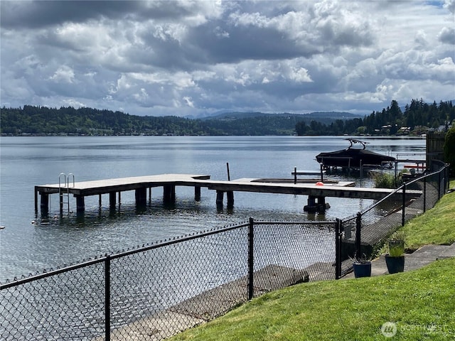 16915 SE 39th St, Bellevue, WA 98008 - dock featuring a water view, a wooded view, and fence