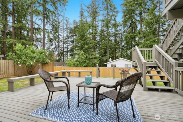 1115 207th Pl NE, Sammamish, WA 98074 - wooden deck featuring stairway and a fenced backyard