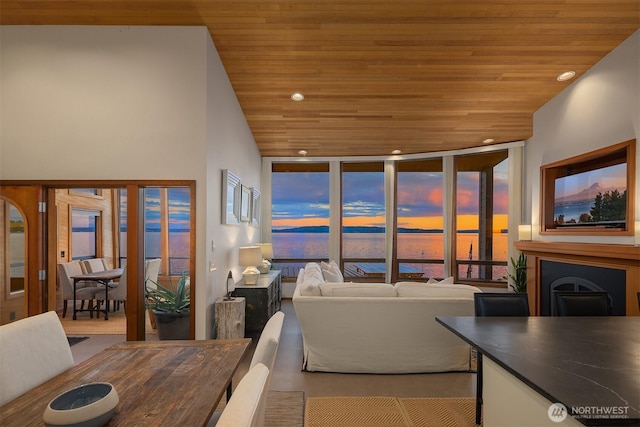 3316 SW 172nd St, Burien, WA 98166 - living room featuring wood ceiling, recessed lighting, and expansive windows