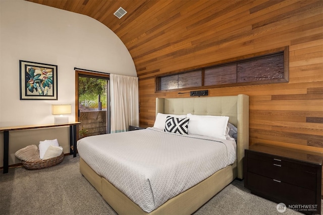 3316 SW 172nd St, Burien, WA 98166 - carpeted bedroom featuring wooden ceiling, wooden walls, and high vaulted ceiling