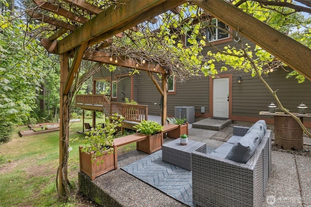12331 3rd Ave NE, Marysville, WA 98271 - view of patio featuring a pergola, cooling unit, a wooden deck, and an outdoor living space