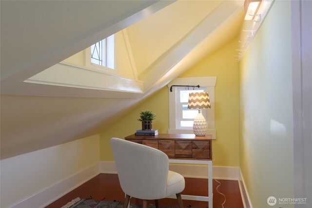 333 N 75th St, Seattle, WA 98103 - office space with lofted ceiling, baseboards, wood finished floors, and healthy amount of natural light