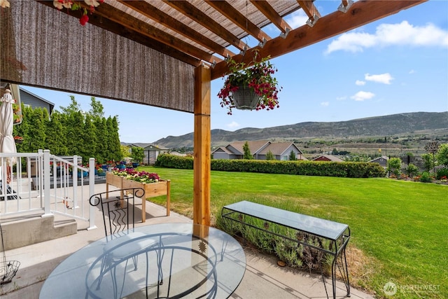 2835 Aspen Shores Dr, East Wenatchee, WA 98802 - view of patio / terrace with a pergola, outdoor dining space, and a mountain view