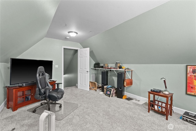 2835 Aspen Shores Dr, East Wenatchee, WA 98802 - carpeted office space featuring vaulted ceiling and baseboards