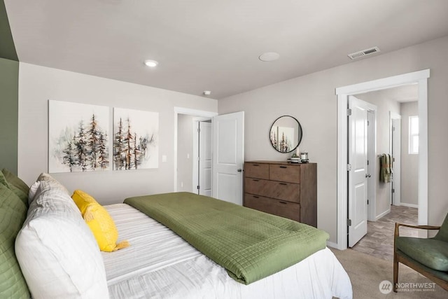 7404 281st St NW Unit 60, Stanwood, WA 98292 - bedroom featuring light carpet, baseboards, and recessed lighting