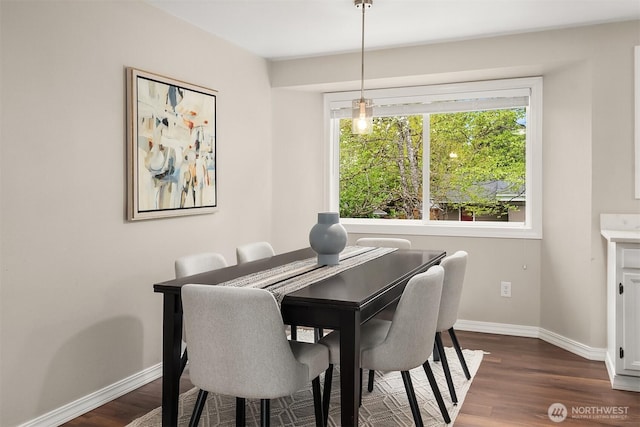dining area featuring dark wood-style floors and baseboards