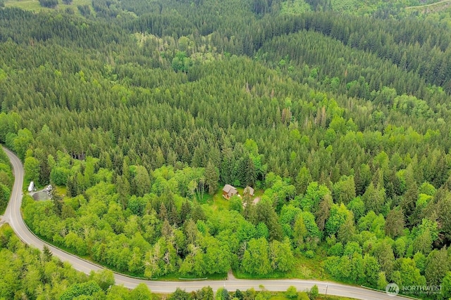 drone / aerial view of a heavily wooded area