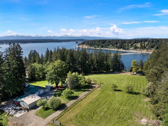 18617 S Vaughn Rd NW, Vaughn, WA 98394 - drone / aerial view of a water and mountain view and a heavily wooded area