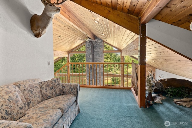 1101 Emerick Rd, Cle Elum, WA 98922 - carpeted living area featuring wooden ceiling and a textured wall