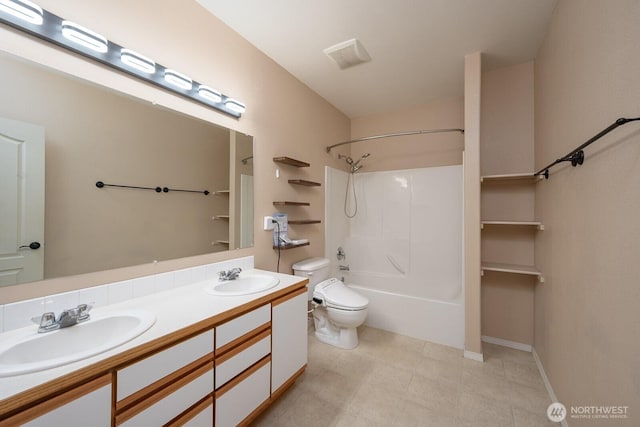 725 Penrose St, Moses Lake, WA 98837 - full bath with toilet, double vanity, and shower / bathtub combination