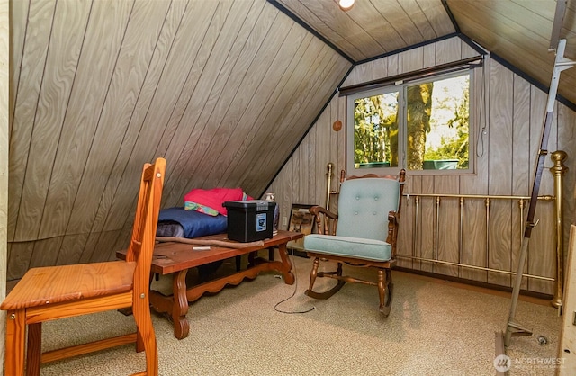 18242 643rd Ave NE Unit 54, 53, Baring, WA 98224 - carpeted bedroom featuring wood walls, lofted ceiling, and wooden ceiling