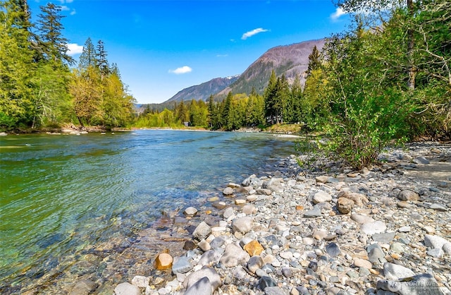 18242 643rd Ave NE Unit 54, 53, Baring, WA 98224 - water view featuring a mountain backdrop and a heavily wooded area