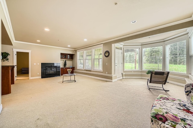 16925 SE 224th St, Kent, WA 98042 - living room featuring carpet floors, ornamental molding, baseboards, and recessed lighting