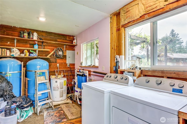 37611 Hansville Rd NE, Hansville, WA 98340 - washroom featuring electric water heater, washer and dryer, plenty of natural light, and electric panel