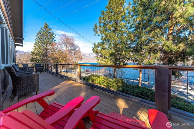 wooden terrace with a mountain view