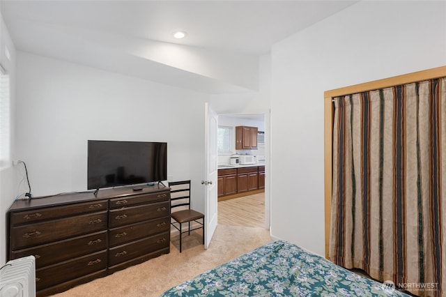 20501 Delta Rd NW, Soap Lake, WA 98851 - bedroom featuring light carpet, recessed lighting, and ensuite bathroom