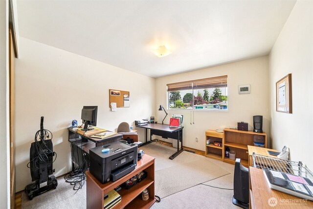 office featuring light carpet and baseboards
