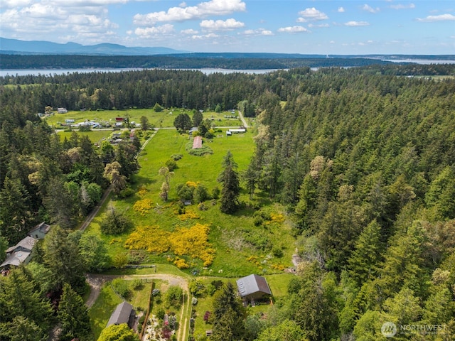 660 Schwartz Rd, Nordland, WA 98358 - aerial overview of property's location featuring a heavily wooded area and a water and mountain view