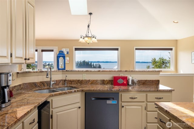 987 NW Camano Dr, Camano Island, WA 98282 - kitchen featuring a sink, dishwasher, tile countertops, and decorative light fixtures