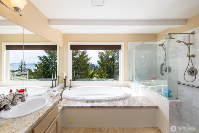 987 NW Camano Dr, Camano Island, WA 98282 - full bath with a sink, a shower stall, and a garden tub