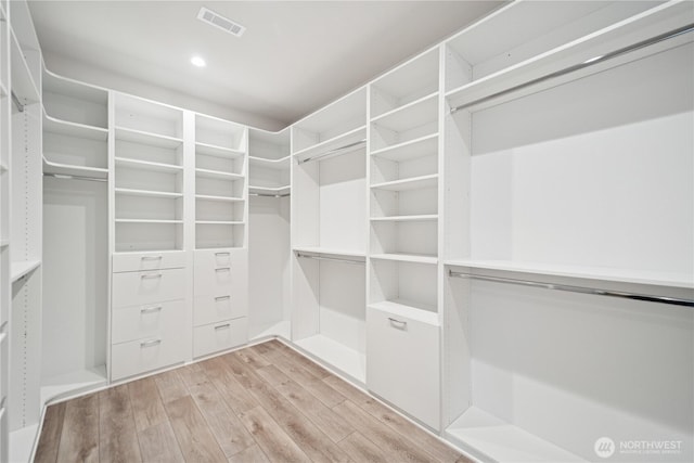 spacious closet featuring light wood-style flooring