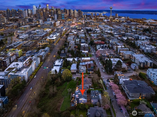 1416 6th Ave N, Seattle, WA 98109 - aerial view at dusk of a water view and a city view