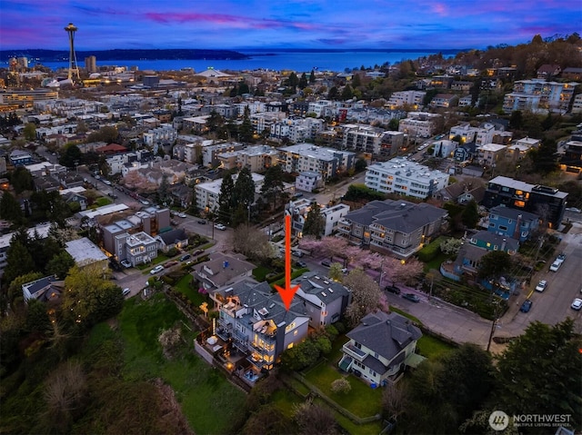 1416 6th Ave N, Seattle, WA 98109 - aerial view at dusk of a water view
