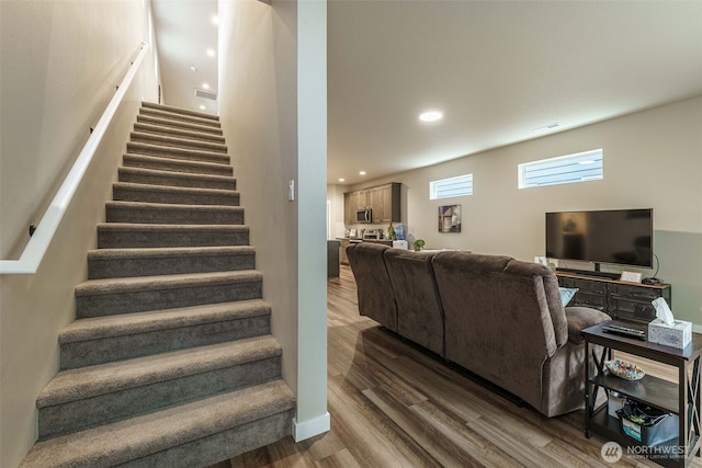 7135 S 13th St, Ridgefield, WA 98642 - stairway featuring wood finished floors and recessed lighting