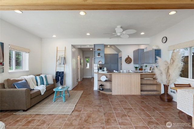 7610 E Grapeview Loop Rd, Allyn, WA 98524 - living area with ceiling fan and recessed lighting
