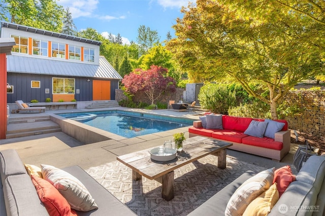 10611 NE 155th Pl, Bothell, WA 98011 - view of pool featuring an outdoor living space, a patio, entry steps, and fence