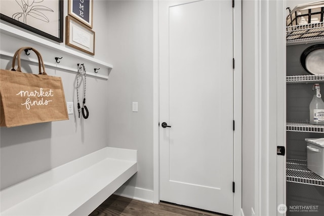 15321 204th Ave E Unit 56, Bonney Lake, WA 98391 - mudroom featuring baseboards and dark wood finished floors