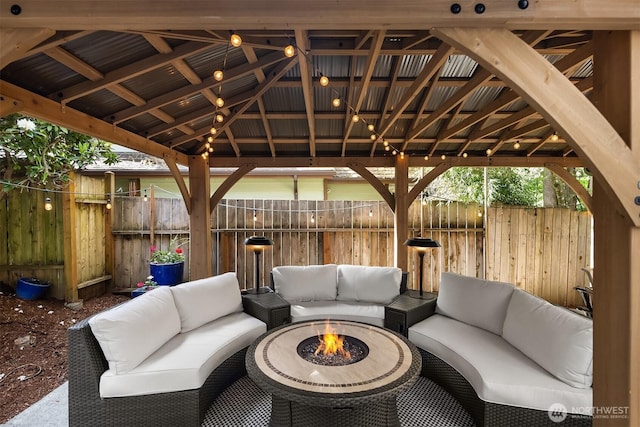 1020 Greenwood Blvd SW, Issaquah, WA 98027 - view of patio / terrace featuring an outdoor living space with a fire pit, a gazebo, and fence