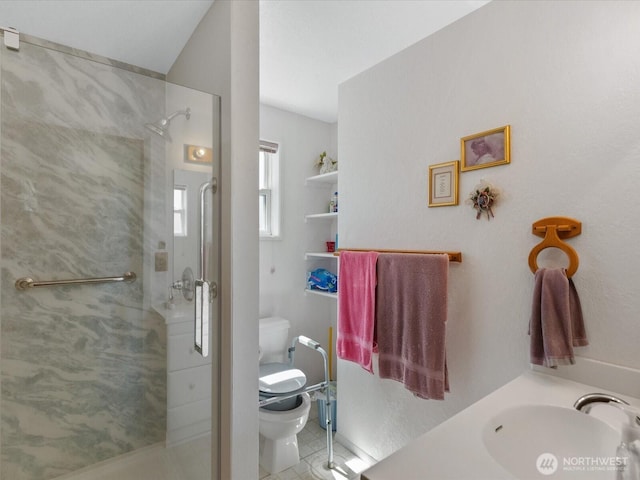 17417 29th Dr SE, Bothell, WA 98012 - full bath featuring toilet, a sink, a stall shower, and tile patterned floors