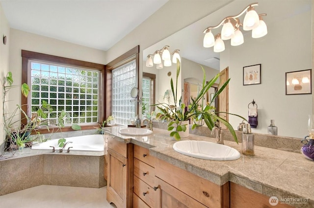 45 N Welcome Slough Rd, Cathlamet, WA 98612 - full bathroom with a garden tub, double vanity, and tile patterned flooring