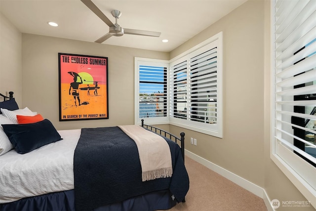 2821 Fairview Ave E Unit 5, Seattle, WA 98102 - carpeted bedroom featuring baseboards, recessed lighting, and ceiling fan