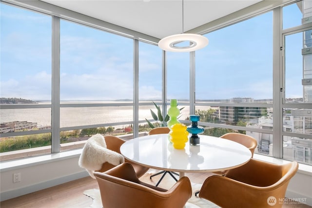 2929 1st Ave Unit 914, Seattle, WA 98121 - sunroom featuring a water view and wood finished floors