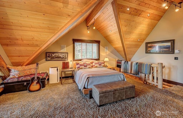 20 Skull Springs Rd, Cle Elum, WA 98922 - carpeted bedroom with wooden ceiling, track lighting, and baseboards