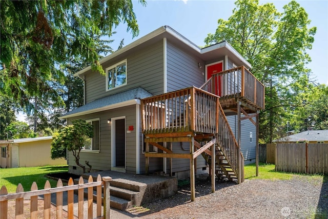 766 120th St S Unit A & B, Tacoma, WA 98444 - view of front facade with stairway, fence, and a deck