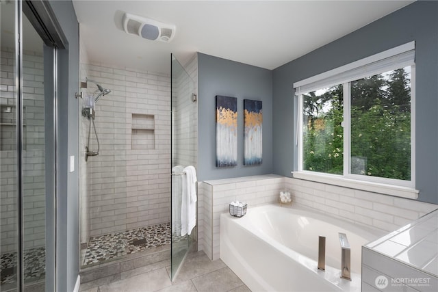 9702 S 230th Pl, Kent, WA 98031 - full bathroom featuring a stall shower, a bath, and tile patterned flooring