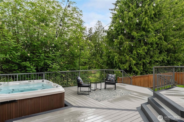 9702 S 230th Pl, Kent, WA 98031 - wooden terrace featuring a hot tub and grilling area